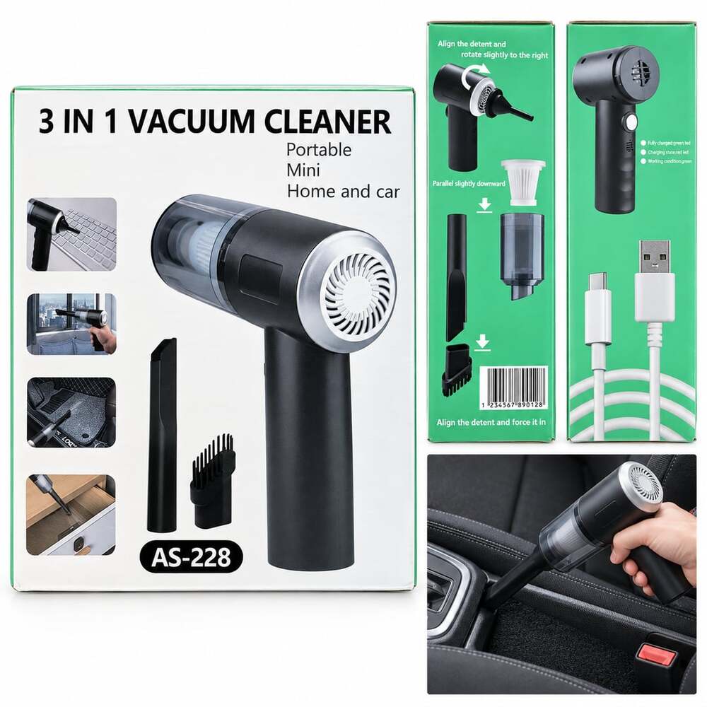 AS-228 3 in 1 Portable Mini Vacuum Cleaner for Home and Car